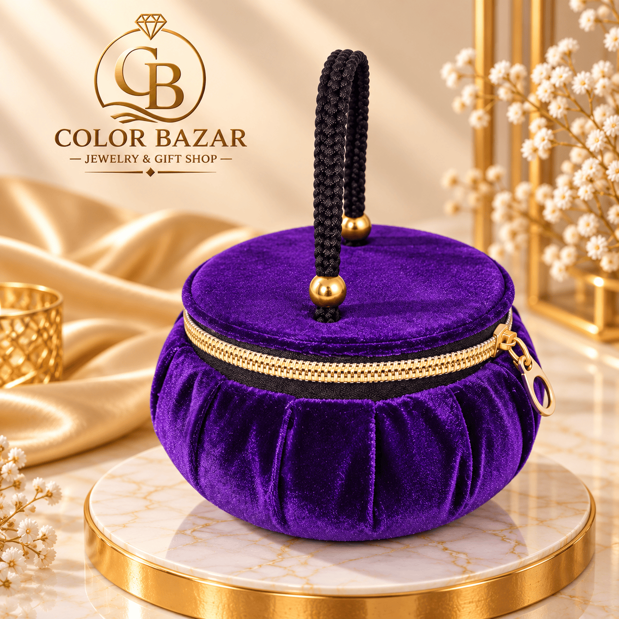 Premium Velvet Jewelry Box with Handle — Purpale